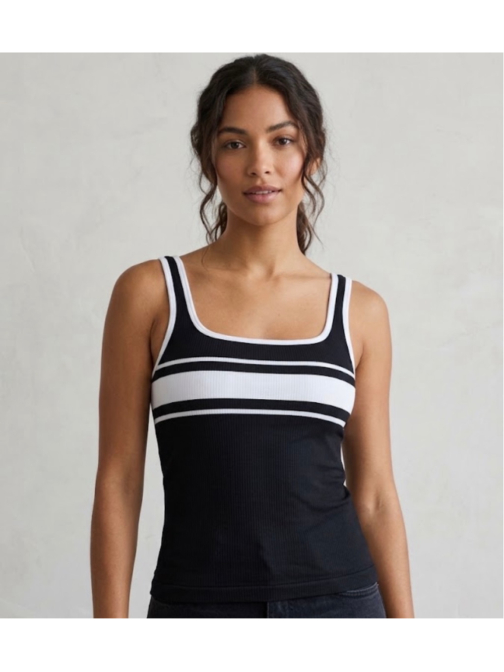 Women's Athleta Renew Seamless Square Neck Tank Top Black White Size L